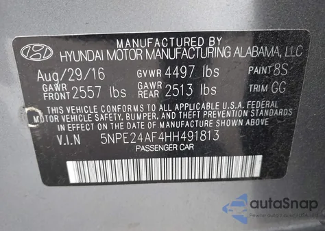 2017 Hyundai Sonata z USA, uszkodzony, nr VIN 5NPE24AF4HH491813